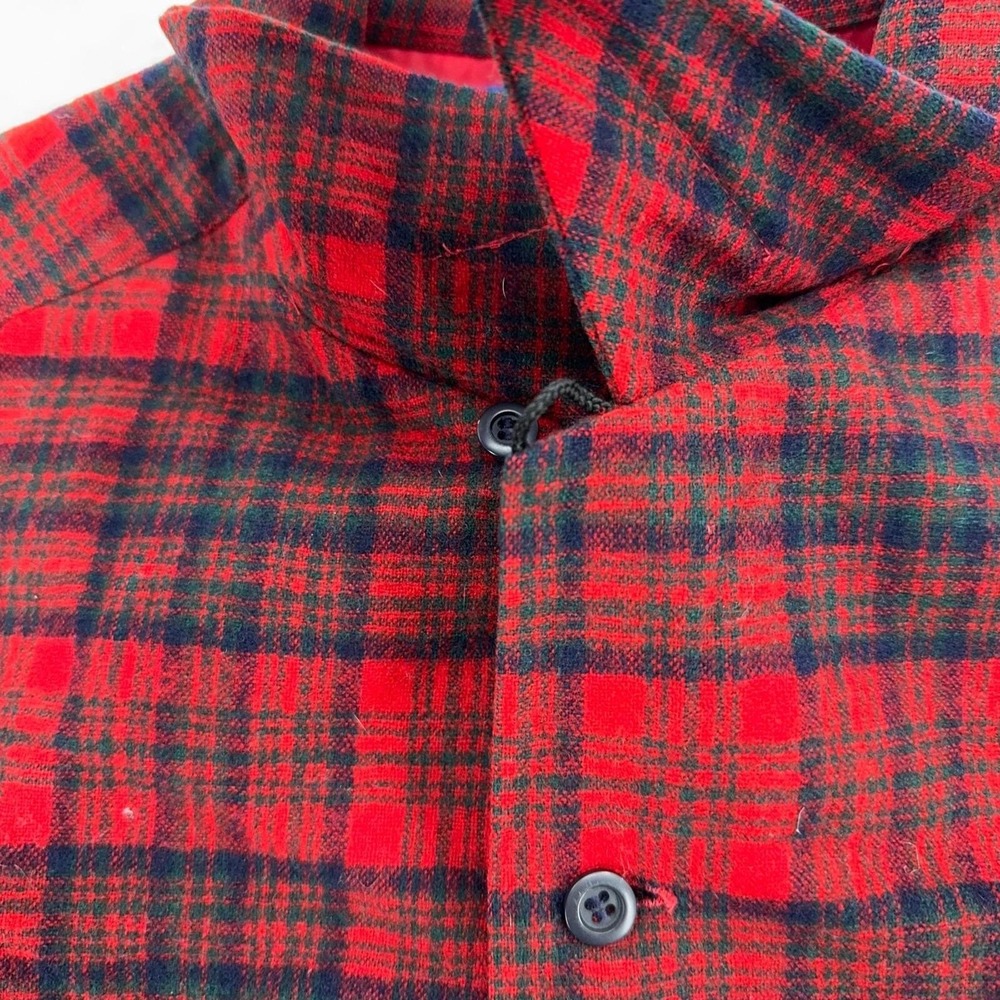 vtg 60s PENDLETON LOOP COLLAR RED PLAID WOOL SHIR… - image 5